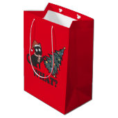 Funny Cat Red Kerstmis Middelgrote Gift Bag Medium Cadeauzakje (Achterkant Gekanteld)