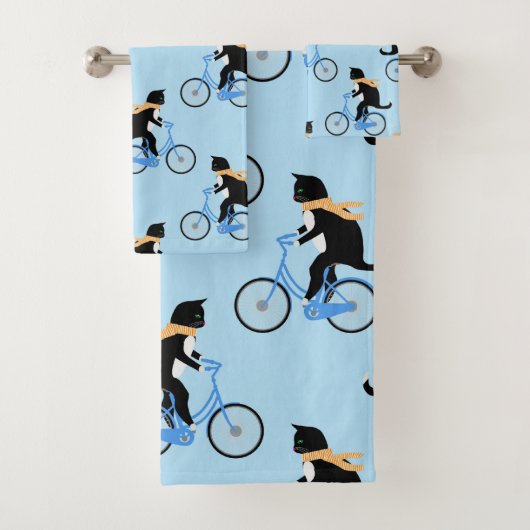 Funny Cat Riding Bicycle - Aangepast blauw Bad Handdoek (Insitu)