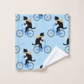 Funny Cat Riding Bicycle - Aangepast blauw Bad Handdoek (Wasdoekje)