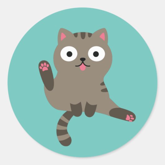 Funny Cat Ronde Sticker (Voorkant)