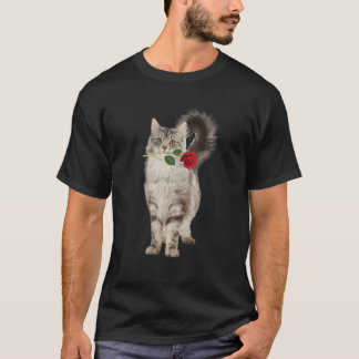 Funny Cat Rose Valentine Day Animal Lovers Kitten T-shirt