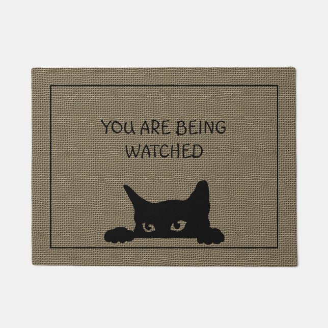 Funny Cat Rustic Faux Burlap Mat (Voorkant)