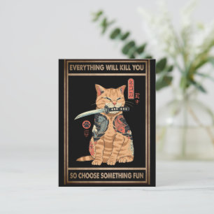 Funny Cat Samurai Alles zal je doden Briefkaart