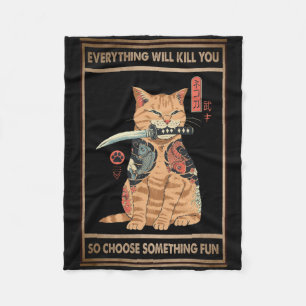 Funny Cat Samurai Alles zal je doden Fleece Deken