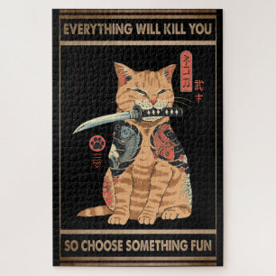 Funny Cat Samurai Alles zal je doden Legpuzzel