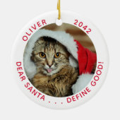 Funny Cat Santa Kerstkerst Keramisch Ornament (Achterkant)