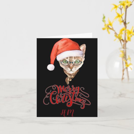 Funny Cat Santa Winter Merry Christmas T Shirt Kaart (Gele Bloem)