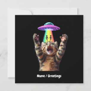 Funny Cat Selfie Alien UFO Hilarisch  Kaart