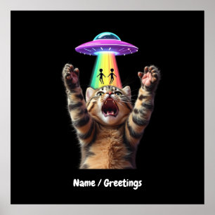 Funny Cat Selfie Alien UFO Hilarisch Poster