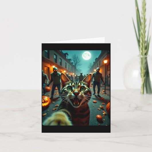 Funny Cat Selfie Halloween Zombies Humor  Kaart (Voorkant)