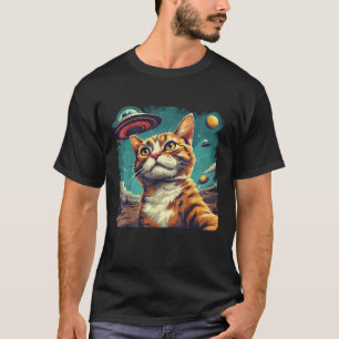 Funny Cat Selfie met UFO's Cat Mom Cat Dad Mannen  T-shirt