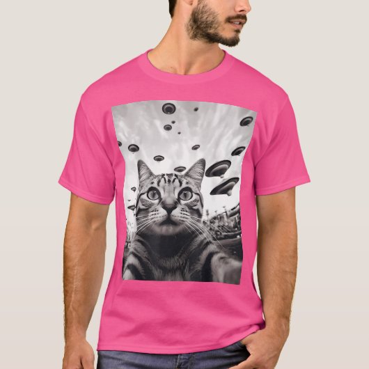 Funny Cat Selfie Ufo T-shirt (Voorkant)