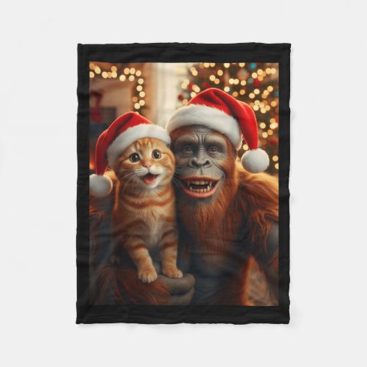 Funny Cat Selfie With Bigfoot Christmas Sasquatch Fleece Deken (Voorkant)