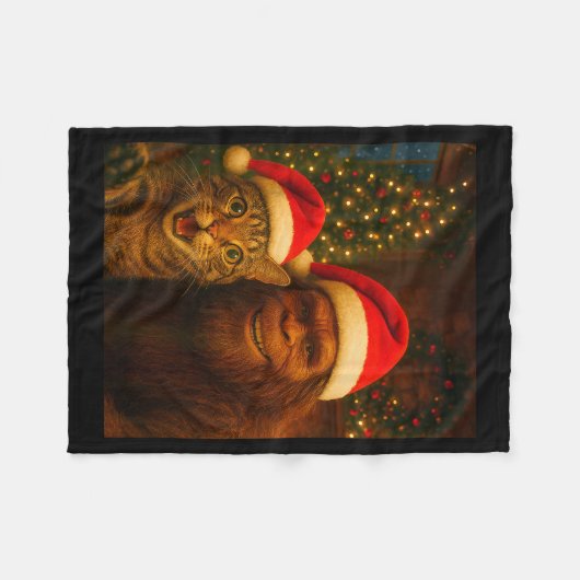 Funny Cat Selfie With Bigfoot Christmas Sasquatch Fleece Deken (Voorkant (Horizontaal))