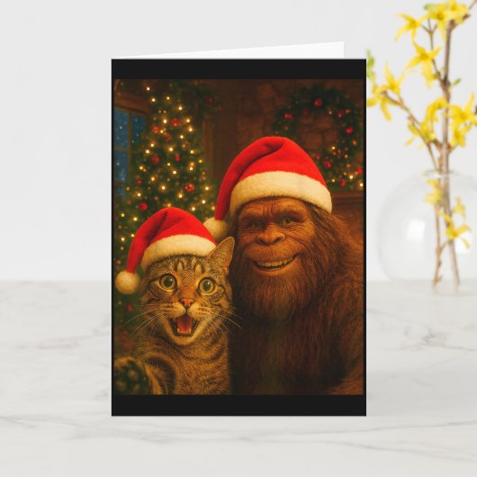 Funny Cat Selfie With Bigfoot Christmas Sasquatch Kaart (Gele Bloem)