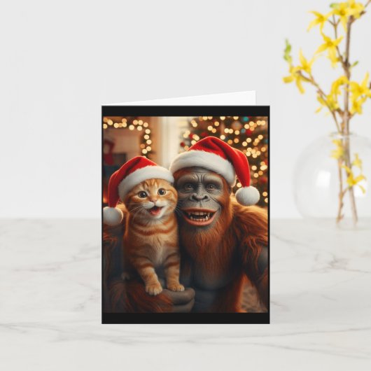 Funny Cat Selfie With Bigfoot Christmas Sasquatch Kaart (Gele Bloem)