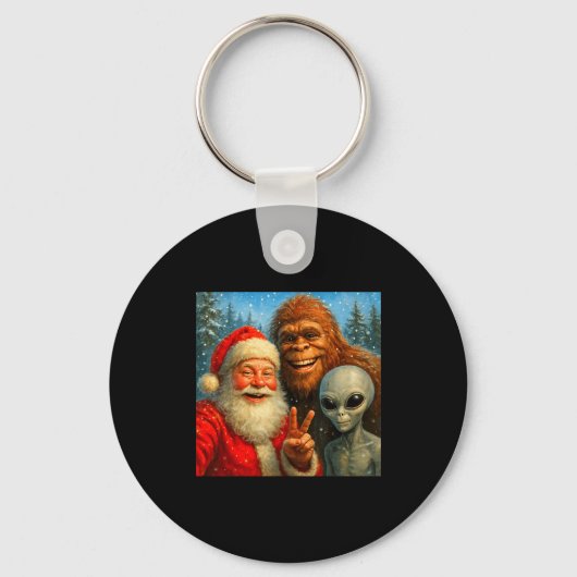 Funny Cat Selfie With Santa Claus & Bigfoot Me Sleutelhanger (Voorkant)
