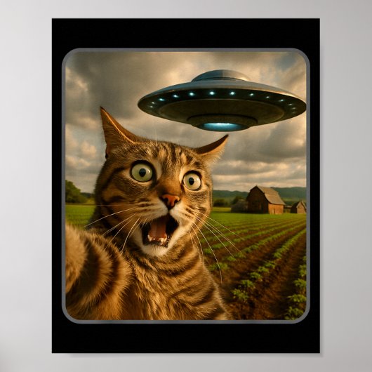 Funny Cat Selfie With Ufo Alien Meme Poster (Voorkant)