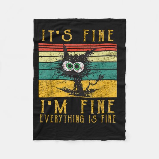 Funny Cat Shirt, It's Fine I'm Fine Everything Is Fleece Deken (Voorkant)