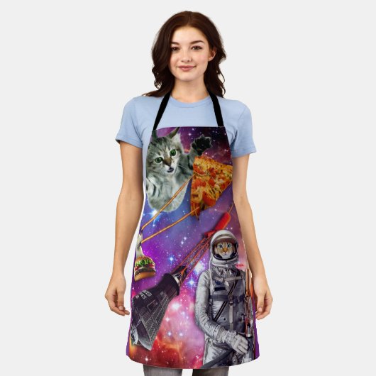 Funny Cat Space Pizza Hamburger Food Schort (Gedragen)