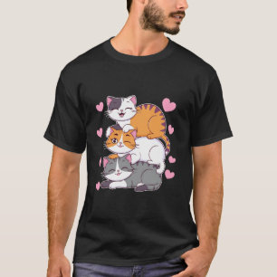 Funny Cat Stacked Pile kat Schattige Cats Kawaii s T-shirt
