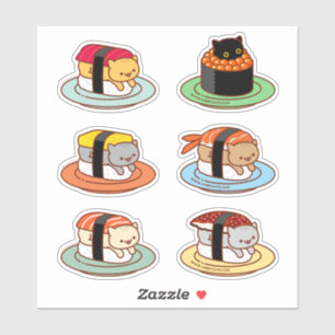 Funny Cat Stickers - SUSHI CATS 6-Pack