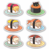 Funny Cat Stickers - SUSHI CATS 6-Pack (Voorkant)