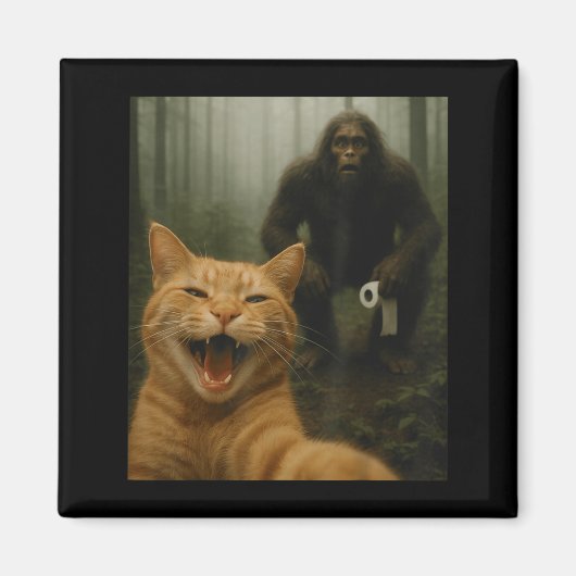Funny Cat Surprised Happy Selfie With Bigfoot Sasq Magneet (Voorkant)