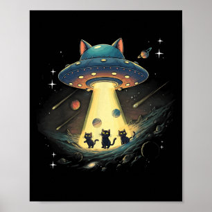Funny Cat Ufo Schattige Kat Ruimteschip Alien Aes Poster