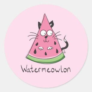 Funny Cat Watermelon Cute Kinder Ronde Sticker