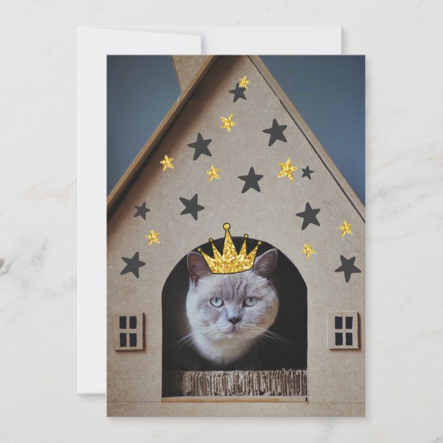 Funny Cat Wearing Golden Glitter Bling Crown (Voorkant)