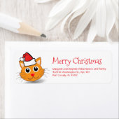 Funny Cat Wearing Santa Hat Cute Merry Kerstmis Etiket (Insitu)