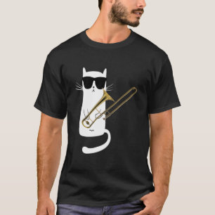 Funny Cat Wearing Sunbril die Trombone speelt T-shirt