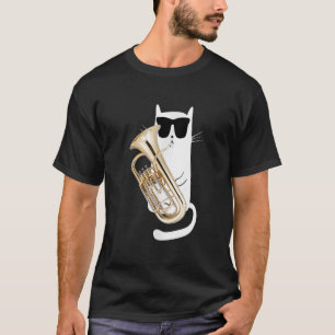 Funny Cat Wearing Sunglazen die euphonium spelen T-shirt