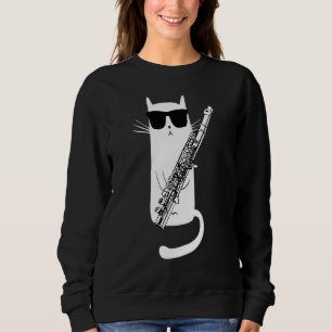 Funny Cat Wearing Sunglazen die Flute Musicia spel Trui