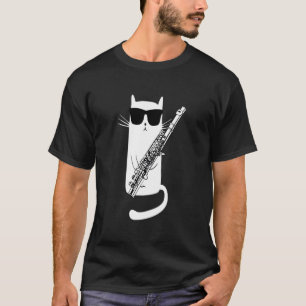 Funny Cat Wearing Sunglazen die flute spelen T-shirt