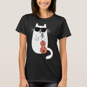 Funny Cat Wearing Sunglazen die Violin Viola spele T-shirt