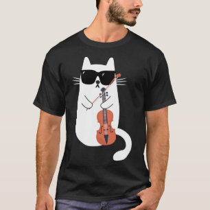 Funny Cat Wearing Sunglazen die Violin Viola spele T-shirt