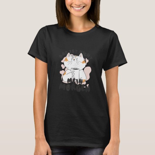 Funny Cat with Coffee Mug Good Morning T-shirt (Voorkant)