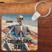 Funny Catching some Rays Skeleton T-Shirt Sleutelhanger (Achterkant)