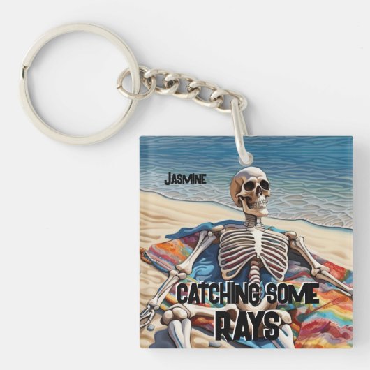 Funny Catching some Rays Skeleton T-Shirt Sleutelhanger (Voorkant)