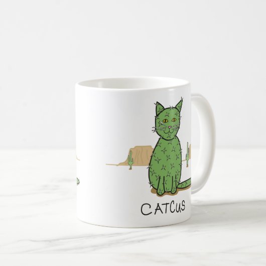 Funny "Catcus" Cactus Drawing Koffiemok (Voorkant rechts)