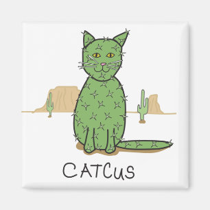 Funny "Catcus" Cactus Drawing Magneet