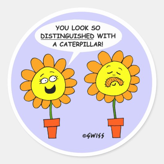 Funny Caterpijler Mustache Cartoon Ronde Sticker (Voorkant)