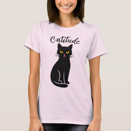 Funny « Catitude » T-Shirt Chat Noir – Mignon & Sa (Devant)