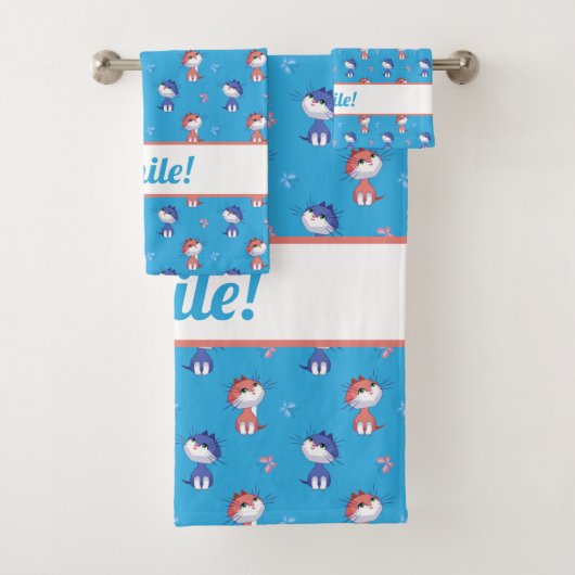 Funny Cats and Cute Butterflies Pattern Bad Handdoek (Insitu)