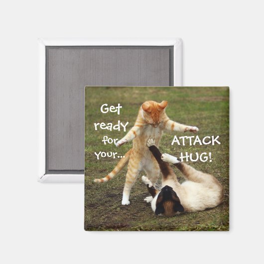 Funny Cats Caption Attack Hug Magneet (Voorkant / Achterkant)