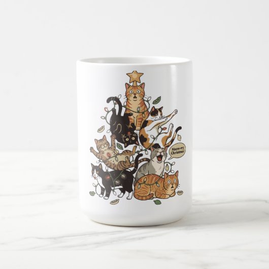 Funny Cats Christmas Tree Tangled Lights Holiday Koffiemok (Center)
