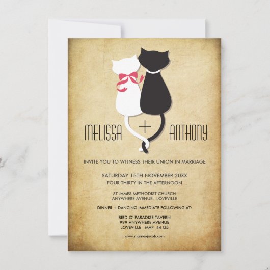  Funny Cats Couple Wedding Invitation Kaart (Voorkant)