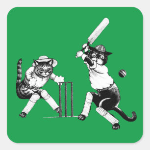 Funny Cats die cricket spelen Vierkante Sticker